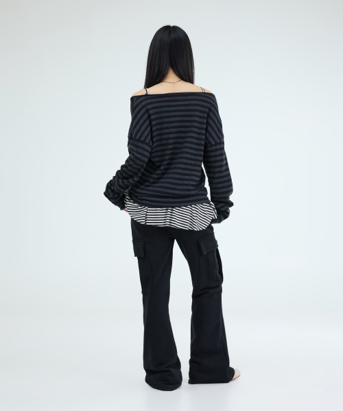 PORTERNA(ポルテナ)の「CARGO BANDING FLARE PANTS-2COLOR(スウェットパンツ・レディース・ブラック/チャコール・OS)」の16枚目の写真