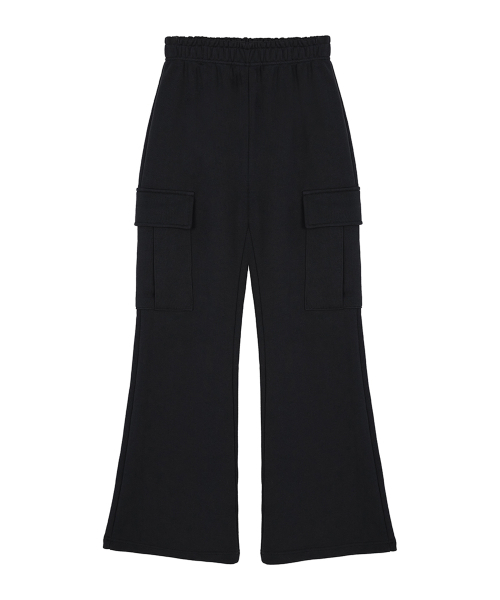 PORTERNA(ポルテナ)の「CARGO BANDING FLARE PANTS-2COLOR(スウェットパンツ・レディース・ブラック/チャコール・OS)」の3枚目の写真