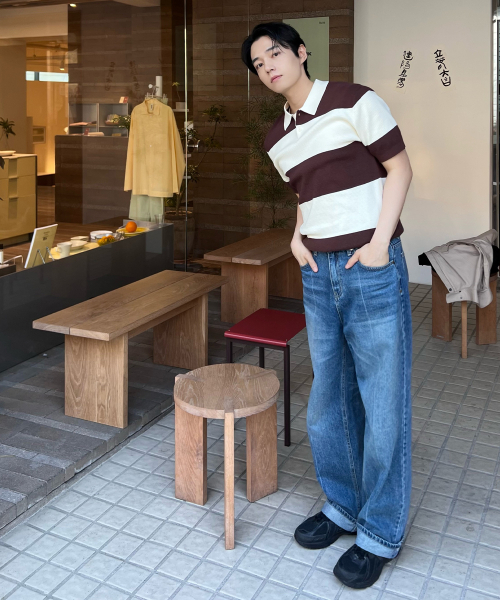 MINDBRIDGE（マインドブリッジ）の「[COUTURE] ウォッシャブルブロックストライプセミオーバーフィットカラー半袖ニット（ニット/セーター・メンズ・ブラウン・95/100/105/110）」の3枚目の写真