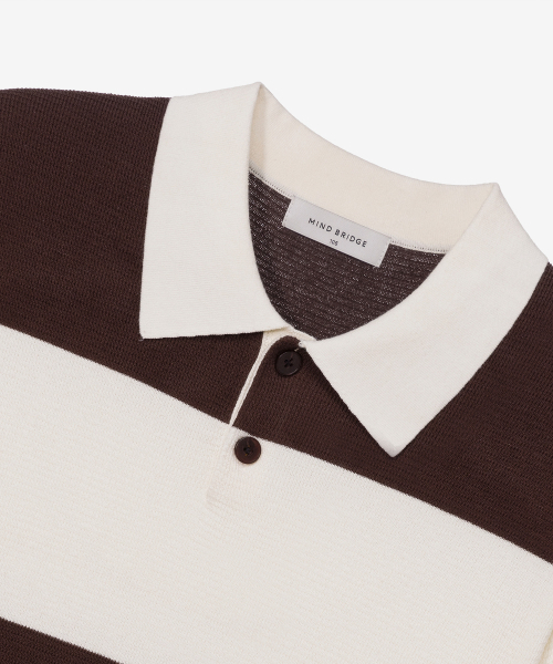 MINDBRIDGE（マインドブリッジ）の「[COUTURE] ウォッシャブルブロックストライプセミオーバーフィットカラー半袖ニット（ニット/セーター・メンズ・ブラウン・95/100/105/110）」の6枚目の写真