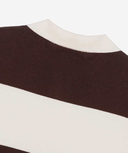 MINDBRIDGE（マインドブリッジ）の「[COUTURE] ウォッシャブルブロックストライプセミオーバーフィットカラー半袖ニット（ニット/セーター・メンズ・ブラウン・95/100/105/110）」の7枚目の写真