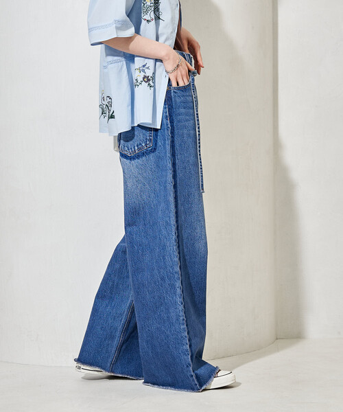 新品　 レースプリントワイドバギーパンツ　デニム　 2XL バギーデニムパンツ/ワイドデニム（デニムパンツ）｜FREAK'S STORE