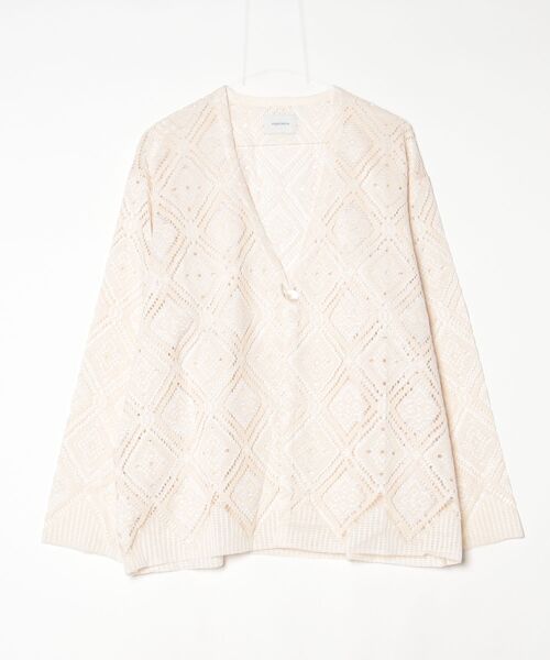 superNova.（スーパーノヴァ）の「【superNova.】V neck cardigan - Diamond raschel lace（カーディガン/ボレロ・メンズ・ブラック/アイボリー・M/S）」の2枚目の写真