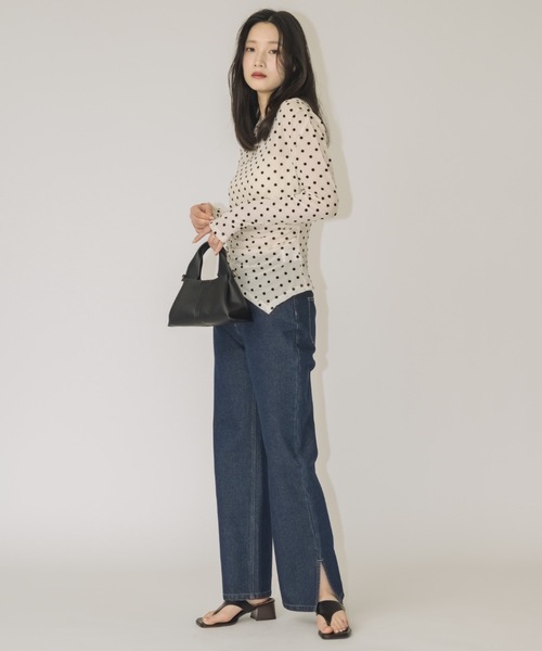 NEUNA(ヌナ)の「【発売日即完アイテム】ドットギャザーアシメントリーシアートップス(Tシャツ/カットソー・レディース・アイボリー/ブラック・FREE)」の13枚目の写真