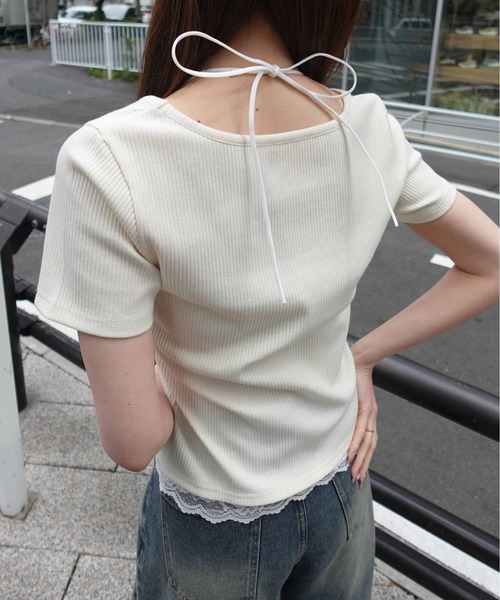 SOELA(ソエラ)の「【INGNI SOELA】レースドッキングリブトップス/WEB限定(Tシャツ/カットソー・レディース・アイボリー/ネイビー/グレー・FREE)」の6枚目の写真