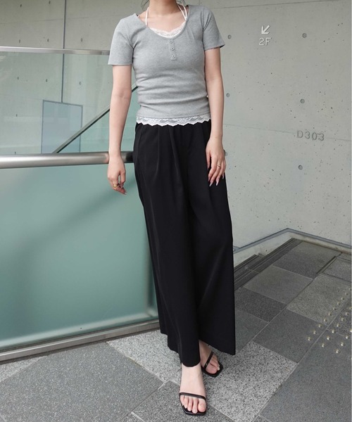SOELA(ソエラ)の「【INGNI SOELA】レースドッキングリブトップス/WEB限定(Tシャツ/カットソー・レディース・アイボリー/ネイビー/グレー・FREE)」の12枚目の写真