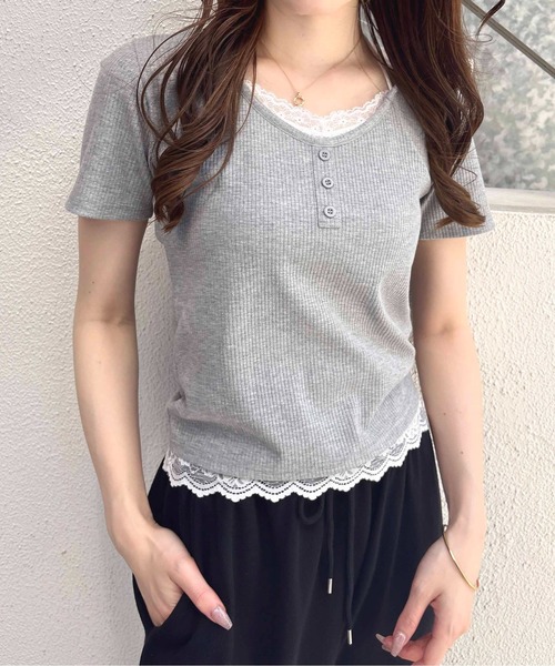 SOELA(ソエラ)の「【INGNI SOELA】レースドッキングリブトップス/WEB限定(Tシャツ/カットソー・レディース・アイボリー/ネイビー/グレー・FREE)」の18枚目の写真