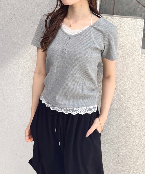 SOELA(ソエラ)の「【INGNI SOELA】レースドッキングリブトップス/WEB限定(Tシャツ/カットソー・レディース・アイボリー/ネイビー/グレー・FREE)」の19枚目の写真