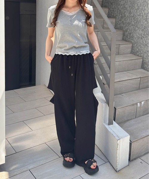 SOELA(ソエラ)の「【INGNI SOELA】レースドッキングリブトップス/WEB限定(Tシャツ/カットソー・レディース・アイボリー/ネイビー/グレー・FREE)」の21枚目の写真