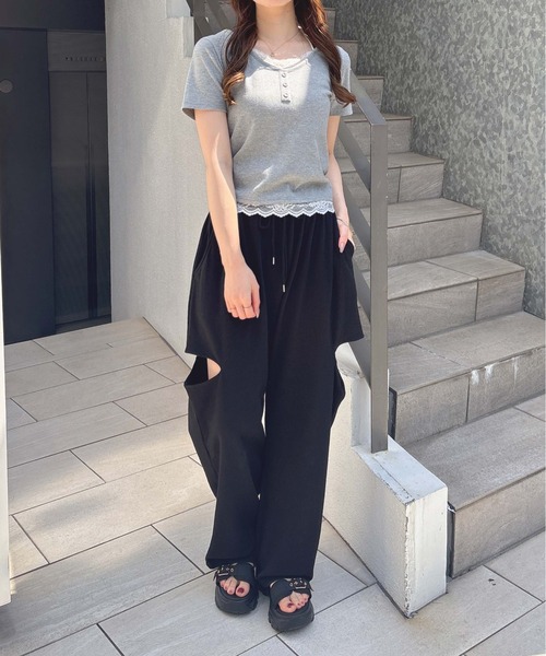 SOELA(ソエラ)の「【INGNI SOELA】レースドッキングリブトップス/WEB限定(Tシャツ/カットソー・レディース・アイボリー/ネイビー/グレー・FREE)」の20枚目の写真