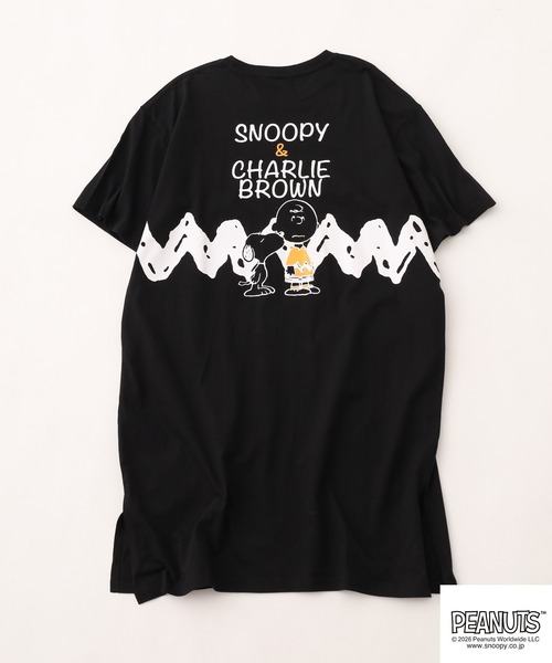 PEANUTS(ピーナッツ)の「PEANUTS プリントスーパーBIG Tシャツ 半袖(Tシャツ/カットソー・レディース・ネイビー/オートミール/ライトグリーン/ブラック/ピンクベージュ/杢グレー・M/L)」の12枚目の写真
