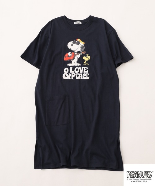 PEANUTS(ピーナッツ)の「PEANUTS プリントスーパーBIG Tシャツ 半袖(Tシャツ/カットソー・レディース・ネイビー/オートミール/ライトグリーン/ブラック/ピンクベージュ/杢グレー・M/L)」の8枚目の写真