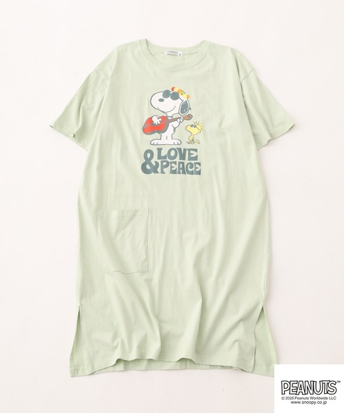 PEANUTS(ピーナッツ)の「PEANUTS プリントスーパーBIG Tシャツ 半袖(Tシャツ/カットソー・レディース・ネイビー/オートミール/ライトグリーン/ブラック/ピンクベージュ/杢グレー・M/L)」の9枚目の写真
