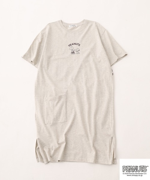 PEANUTS(ピーナッツ)の「PEANUTS プリントスーパーBIG Tシャツ 半袖(Tシャツ/カットソー・レディース・ネイビー/オートミール/ライトグリーン/ブラック/ピンクベージュ/杢グレー・M/L)」の13枚目の写真