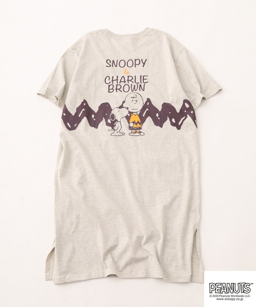 PEANUTS(ピーナッツ)の「PEANUTS プリントスーパーBIG Tシャツ 半袖(Tシャツ/カットソー・レディース・ネイビー/オートミール/ライトグリーン/ブラック/ピンクベージュ/杢グレー・M/L)」の14枚目の写真