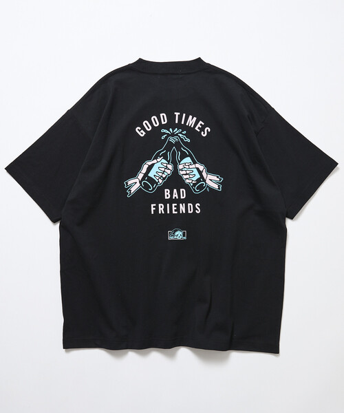 LURKING CLASS（ラーキングクラス）の「限定展開 LURKING CLASS/ラーキングクラス LURKING CLASS×FREAK'S STORE 別注 ヴィンテージ加工 プリント Tシャツ /GOOD TIMES BAD FRND HAND（Tシャツ/カットソー・メンズ・ブラック/ホワイト・MEDIUM/X-LARGE/LARGE）」の5枚目の写真