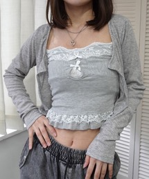 Lots of Love（ロッツオブラブ）の「【 ２点セット 】リボンキャミソール×ショートカーディガン アンサンブル（アンサンブル）」