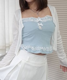 Lots of Love（ロッツオブラブ）の「【 ２点セット 】リボンキャミソール×ショートカーディガン アンサンブル（アンサンブル）」