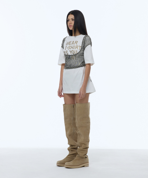 GILAARCHIVE(ギラアーカイブ)の「LEOPARD LETTERING LOGO BACKLESS SHEER TOP_BEIGE(Tシャツ/カットソー・レディース・その他・FREE)」の4枚目の写真