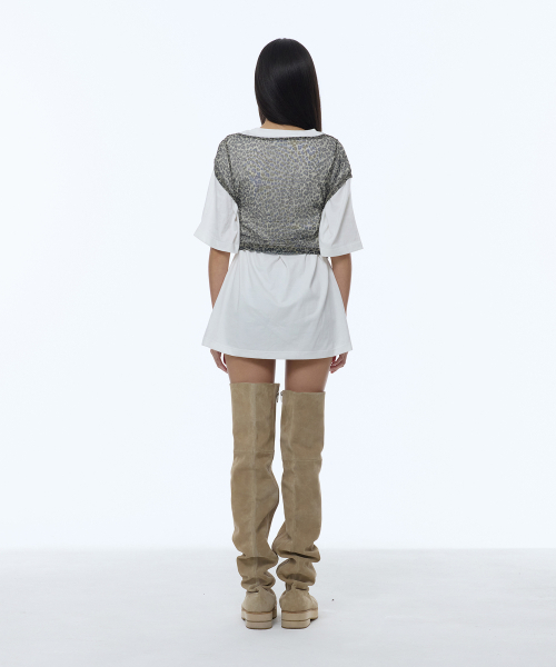 GILAARCHIVE(ギラアーカイブ)の「LEOPARD LETTERING LOGO BACKLESS SHEER TOP_BEIGE(Tシャツ/カットソー・レディース・その他・FREE)」の5枚目の写真