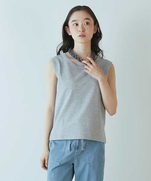 LOGEMENT DE CLAIRE(ロジュモンドクレール)の「ノースリーブプルオーバー(Tシャツ/カットソー・レディース・杢グレー/ホワイト/ブラック・3/2)」の3枚目の写真