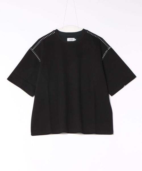 ATELANE（アテレーン）の「ATELANE /カルゼラダーステッチ/半袖クルーネックTEE（Tシャツ/カットソー・メンズ・ブラック/オフホワイト・LARGE/MEDIUM）」の7枚目の写真