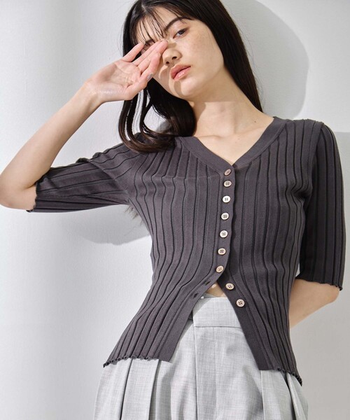 STUDIOUS（ステュディオス）の「【STUDIOUS/ステュディオス】Silk Viscose Wide Rib Cardigan/シルクビスコースリブカーディガン（カーディガン/ボレロ・レディース・ライトピンク/ブラック/ダークグレー/オフホワイト・FREE）」の4枚目の写真