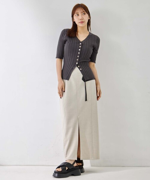 STUDIOUS（ステュディオス）の「【STUDIOUS/ステュディオス】Silk Viscose Wide Rib Cardigan/シルクビスコースリブカーディガン（カーディガン/ボレロ・レディース・ライトピンク/ブラック/ダークグレー/オフホワイト・FREE）」の6枚目の写真
