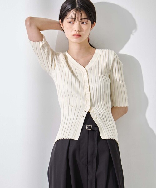 STUDIOUS（ステュディオス）の「【STUDIOUS/ステュディオス】Silk Viscose Wide Rib Cardigan/シルクビスコースリブカーディガン（カーディガン/ボレロ・レディース・ライトピンク/ブラック/ダークグレー/オフホワイト・FREE）」の18枚目の写真