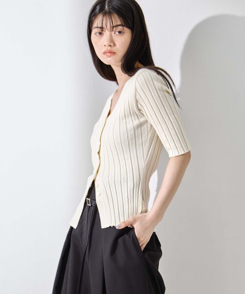 STUDIOUS（ステュディオス）の「【STUDIOUS/ステュディオス】Silk Viscose Wide Rib Cardigan/シルクビスコースリブカーディガン（カーディガン/ボレロ・レディース・ライトピンク/ブラック/ダークグレー/オフホワイト・FREE）」の19枚目の写真