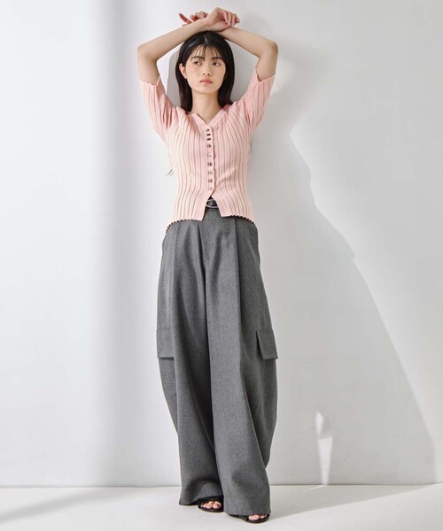 STUDIOUS（ステュディオス）の「【STUDIOUS/ステュディオス】Silk Viscose Wide Rib Cardigan/シルクビスコースリブカーディガン（カーディガン/ボレロ・レディース・ライトピンク/ブラック/ダークグレー/オフホワイト・FREE）」の7枚目の写真