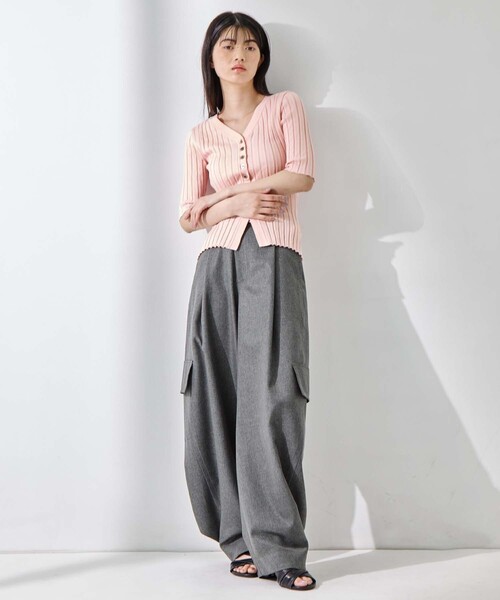 STUDIOUS（ステュディオス）の「【STUDIOUS/ステュディオス】Silk Viscose Wide Rib Cardigan/シルクビスコースリブカーディガン（カーディガン/ボレロ・レディース・ライトピンク/ブラック/ダークグレー/オフホワイト・FREE）」の9枚目の写真