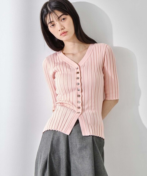STUDIOUS（ステュディオス）の「【STUDIOUS/ステュディオス】Silk Viscose Wide Rib Cardigan/シルクビスコースリブカーディガン（カーディガン/ボレロ・レディース・ライトピンク/ブラック/ダークグレー/オフホワイト・FREE）」の12枚目の写真
