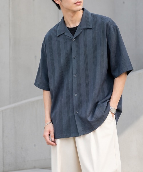 URBAN COLLECTION(アーバンコレクション)の「【URBAN COLECTION/アーバンコレクション】 速乾ストライプオープンカラーシャツ(シャツ/ブラウス・メンズ・ブルー/ブラック/ベージュ・S/M/L/XL)」の3枚目の写真