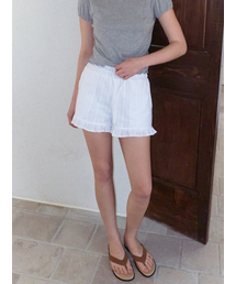 Frill Cotton Short Pants, White