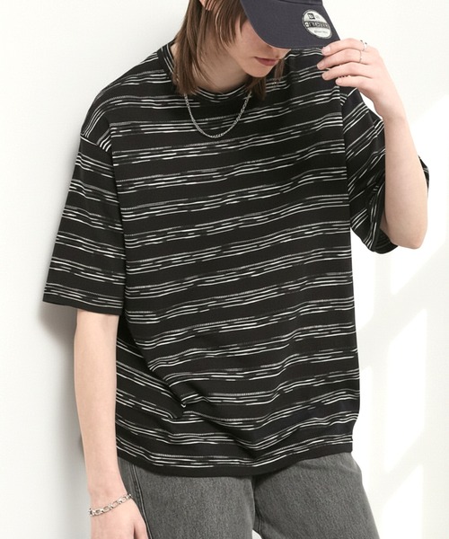Alfred Alex（アルフレッドアレックス）の「【Alfred Alex】Slub Border Basic Tee / スラブボーダー ベーシックTシャツ（Tシャツ/カットソー・メンズ・ブラック系/ワインレッド/ライトグレー/ブラック・M/L）」の2枚目の写真