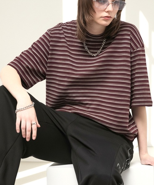 Alfred Alex（アルフレッドアレックス）の「【Alfred Alex】Slub Border Basic Tee / スラブボーダー ベーシックTシャツ（Tシャツ/カットソー・メンズ・ブラック系/ワインレッド/ライトグレー/ブラック・M/L）」の4枚目の写真