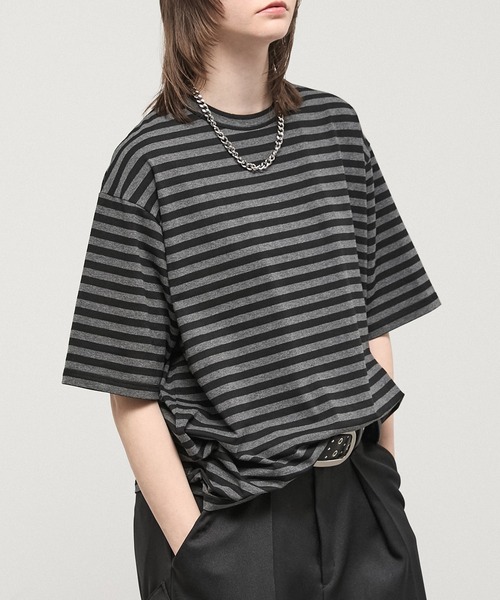 Alfred Alex（アルフレッドアレックス）の「【Alfred Alex】Slub Border Basic Tee / スラブボーダー ベーシックTシャツ（Tシャツ/カットソー・メンズ・ブラック系/ワインレッド/ライトグレー/ブラック・M/L）」の5枚目の写真