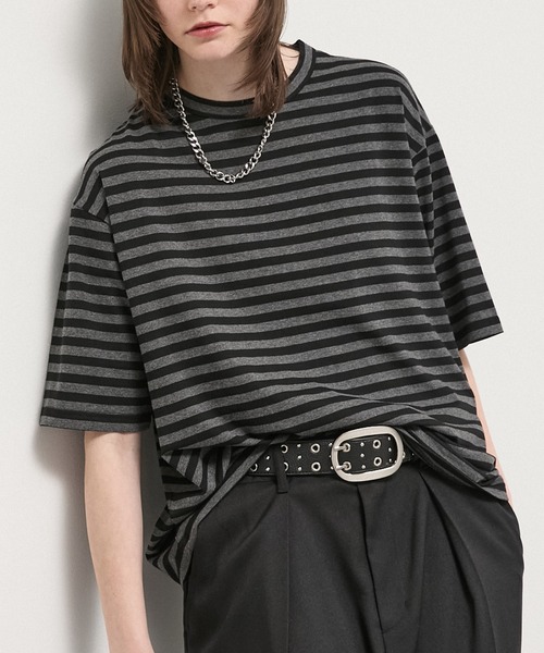 Alfred Alex（アルフレッドアレックス）の「【Alfred Alex】Slub Border Basic Tee / スラブボーダー ベーシックTシャツ（Tシャツ/カットソー・メンズ・ブラック系/ワインレッド/ライトグレー/ブラック・M/L）」の9枚目の写真