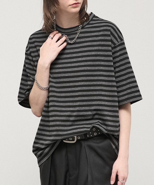 Alfred Alex（アルフレッドアレックス）の「【Alfred Alex】Slub Border Basic Tee / スラブボーダー ベーシックTシャツ（Tシャツ/カットソー・メンズ・ブラック系/ワインレッド/ライトグレー/ブラック・M/L）」の13枚目の写真
