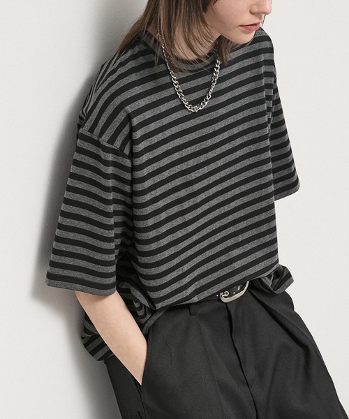 Alfred Alex（アルフレッドアレックス）の「【Alfred Alex】Slub Border Basic Tee / スラブボーダー ベーシックTシャツ（Tシャツ/カットソー・メンズ・ブラック系/ワインレッド/ライトグレー/ブラック・M/L）」の14枚目の写真