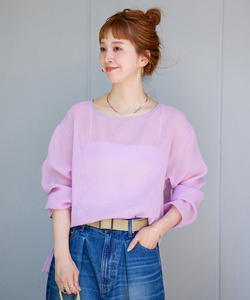 B.C STOCK(ベーセーストック)の「手洗い可 / リネンライク2wayプルオーバー(シャツ/ブラウス・レディース・アイボリー/ラベンダー/ブラック・FREE)」の19枚目の写真