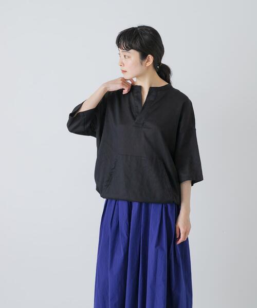 かぐれ(カグレ)の「コットンリネンポケットプルオーバー(シャツ/ブラウス・レディース・ブラック/オフホワイト・FREE)」の21枚目の写真