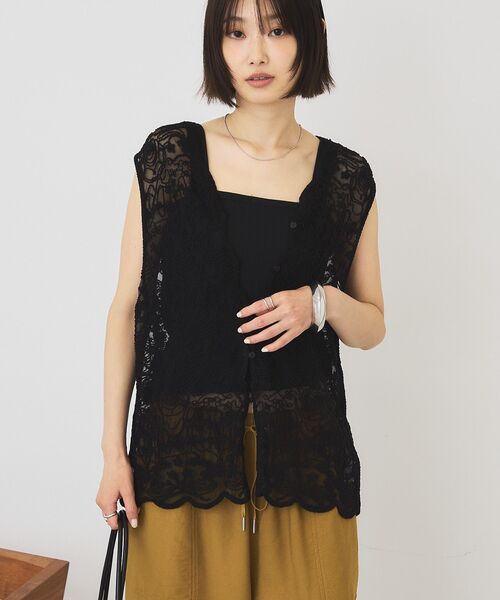 AMERICAN HOLIC(アメリカンホリック)の「チュールコード刺繍ベスト(ベスト・レディース・ブラック/アイボリー・L/M)」の14枚目の写真