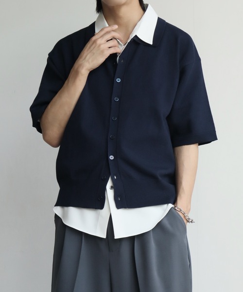 welise(ウェライズ)の「【welise/ウェライズ】サマーニットスムース メニーボタン ハーフスリーブ コンパクト ニットシャツ(シャツ/ブラウス・メンズ・ホワイト/ネイビー/ブラック/グレー/チャコールグレー・S/M/L)」の5枚目の写真