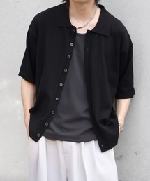 美品 2023AW ポリウールツイル ハーフスリーブ半袖シャツ ショート丈 M welise/ウェライズ】リッチドレープスムース ハーフスリーブ ダブル