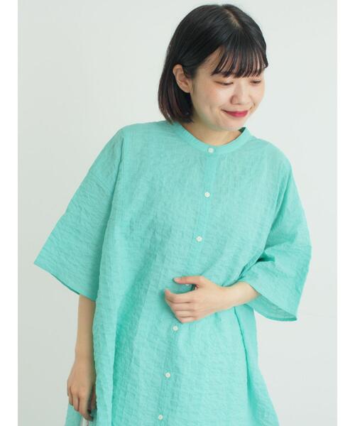 Samansa Mos2(サマンサ モスモス)の「【接触冷感】綿Pu混ゆるチュニック(チュニック・レディース・グリーン/オフホワイト/ストライプ・F)」の6枚目の写真