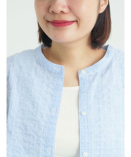 Samansa Mos2(サマンサ モスモス)の「【接触冷感】綿Pu混ゆるチュニック(チュニック・レディース・グリーン/オフホワイト/ストライプ・F)」の19枚目の写真