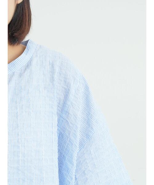 Samansa Mos2(サマンサ モスモス)の「【接触冷感】綿Pu混ゆるチュニック(チュニック・レディース・グリーン/オフホワイト/ストライプ・F)」の18枚目の写真