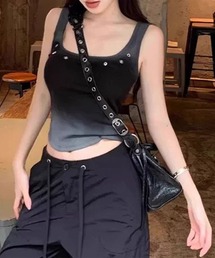 カップ付き スプレー加工 ハトメ付きタンクトップ(CZ)